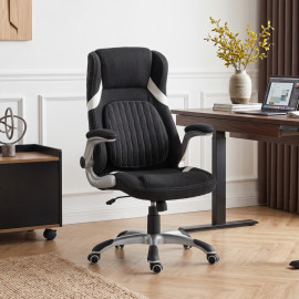 Chaise de Bureau Florac Ergonomique Tissu Effet Lin Réglable Noir