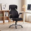 Chaise de Bureau Florac Ergonomique Tissu Effet Lin Réglable Noir
