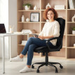 Chaise de Bureau Lumiane Ergonomique Tissu Effet Lin Noir