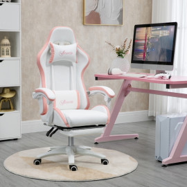 Chaise gaming Celac inclinable ergonomique blanc rose
