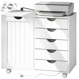 Meuble pour imprimante Merraos station de charge roulettes blanc