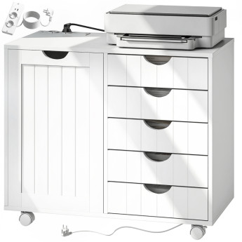 Meuble pour imprimante Merraos station de charge roulettes blanc