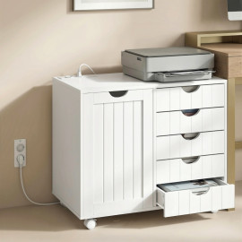 Meuble pour imprimante Merraos station de charge roulettes blanc
