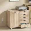 Meuble imprimante Galenne station charge tiroirs roulettes bois naturel