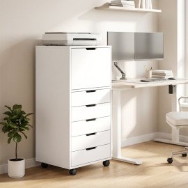 Caisson de bureau Zelioian 5 tiroirs roulettes rangement imprimante blanc