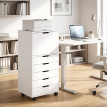 Caisson de bureau Zelioian 5 tiroirs roulettes rangement imprimante blanc
