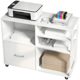 Harvas meuble imprimante à roulettes avec rangement blanc