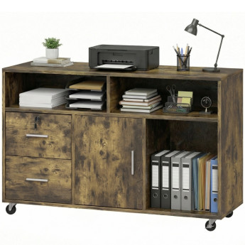 Seler Meuble imprimante rangement roulettes Marron rustique