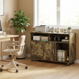 Seler Meuble imprimante rangement roulettes Marron rustique