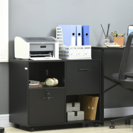 Produit Lorolys meuble de bureau roulant avec tiroirs et étagères noir