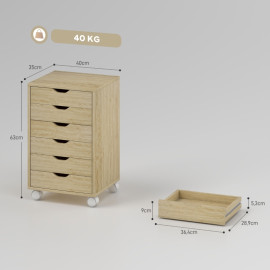 Produit Zeliria Caisson Bureau Classeur Mobile 6 Tiroirs Chêne