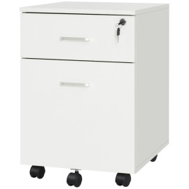 Verine Classeur de Bureau à 2 Tiroirs avec Serrure et Roulettes Blanc