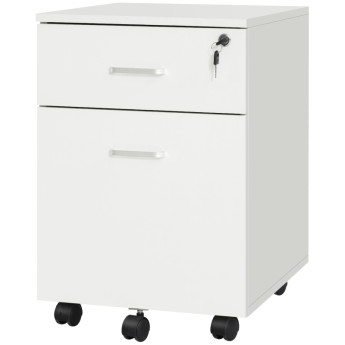 Verine Classeur de Bureau à 2 Tiroirs avec Serrure et Roulettes Blanc