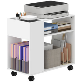 Meuble imprimante Marson rangement bureau à roulettes blanc