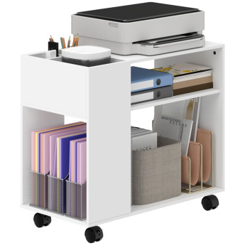 Meuble imprimante Marson rangement bureau à roulettes blanc
