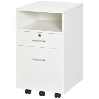 Caisson de Bureau Erlilac Rangement Documents 2 Tiroirs Roulettes Blanc