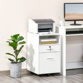 Caisson de Bureau Erlilac Rangement Documents 2 Tiroirs Roulettes Blanc