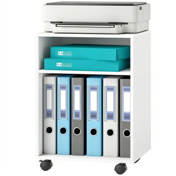 Support imprimante Peren meuble de bureau à roulettes étagères ouvertes blanc