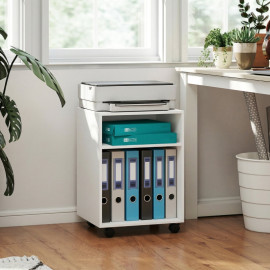Support imprimante Peren meuble de bureau à roulettes étagères ouvertes blanc