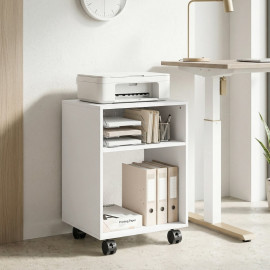 Rivuon Meuble porte imprimante à roulettes et rangements Blanc