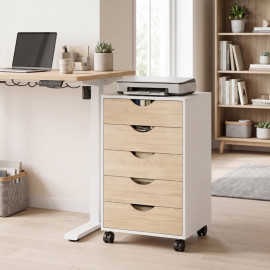 Vileres caisson de bureau à roulettes 5 tiroirs blanc naturel