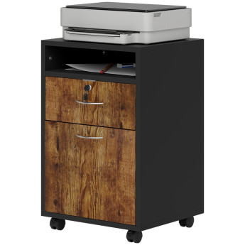 Berara Meuble de Bureau avec Étagère Tiroir Serrure et Armoire Marron