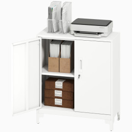 Jarac armoire de bureau métal verrouillable à 2 niveaux blanc