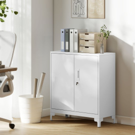 Jarac armoire de bureau métal verrouillable à 2 niveaux blanc