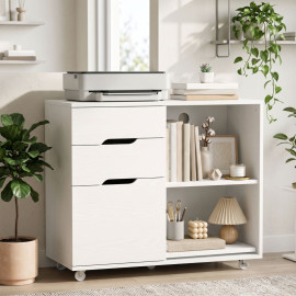 Ilara Meuble porte imprimante à roulettes avec tiroirs et étagères Blanc
