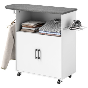 Table à repasser Larraiel mobile avec rangement blanc