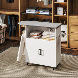 Table à repasser Larraiel mobile avec rangement blanc