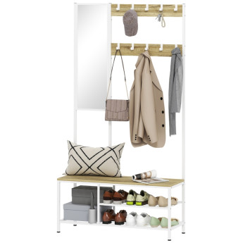 Porte chaussures Olara miroir banc crochets réglables naturel