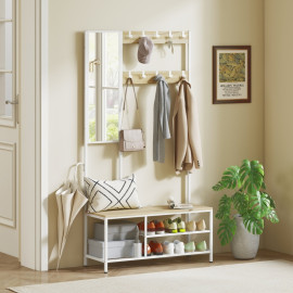 Porte chaussures Olara miroir banc crochets réglables naturel