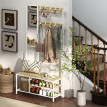 Porte chaussures Olara miroir banc crochets réglables naturel