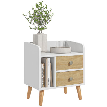 Table de chevet Camuen scandinave 2 tiroirs niche chêne clair blanc