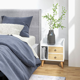 Table de chevet Camuen scandinave 2 tiroirs niche chêne clair blanc