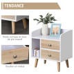 Table de chevet Camuen scandinave 2 tiroirs niche chêne clair blanc