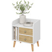 Table de chevet Camuen scandinave 2 tiroirs niche chêne clair blanc