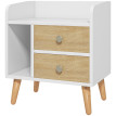 Table de chevet Camuen scandinave 2 tiroirs niche chêne clair blanc