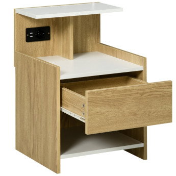 Table de chevet Camian moderne avec prises USB et tiroir Bois naturel
