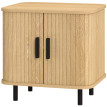 Table de chevet Enisas portes à lamelles pieds acier chêne