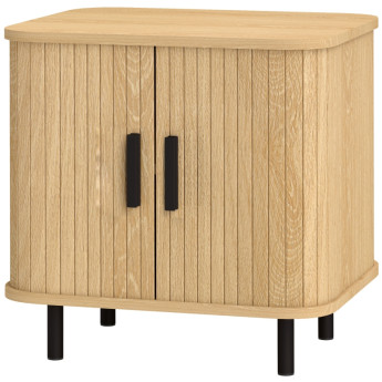 Table de chevet Enisas portes à lamelles pieds acier chêne