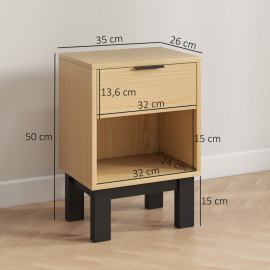 Table de chevet Rivena avec tiroir et niche ouverte Chêne