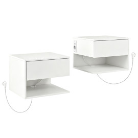 Table de chevet murale Valriara avec prises USB blanche