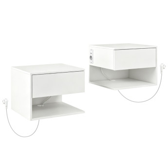 Table de chevet murale Valriara avec prises USB blanche