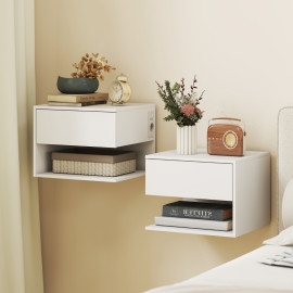 Table de chevet murale Valriara avec prises USB blanche