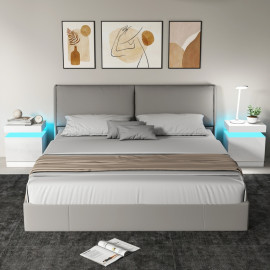 Arenne Table de chevet LED 2 tiroirs design moderne Blanc laqué