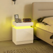 Arenne Table de chevet LED 2 tiroirs design moderne Blanc laqué