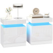 Arenne Table de chevet LED 2 tiroirs design moderne Blanc laqué