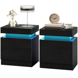 Lot de 2 chevets Arvik LED 2 tiroirs Bluetooth noir